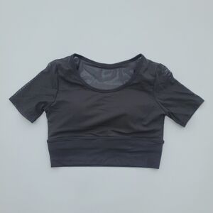 Pedigree Double Layered Mesh Crop Tee with Sports Bra Liner | Black